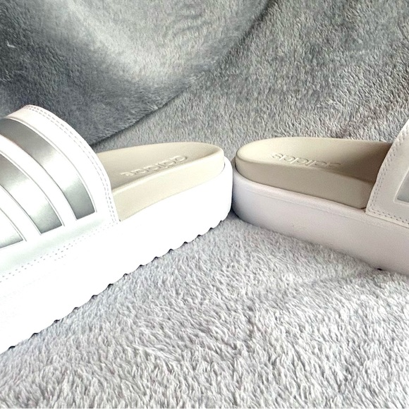 Adidas Platform Slides White Silver Size 9 - Picture 16 of 16
